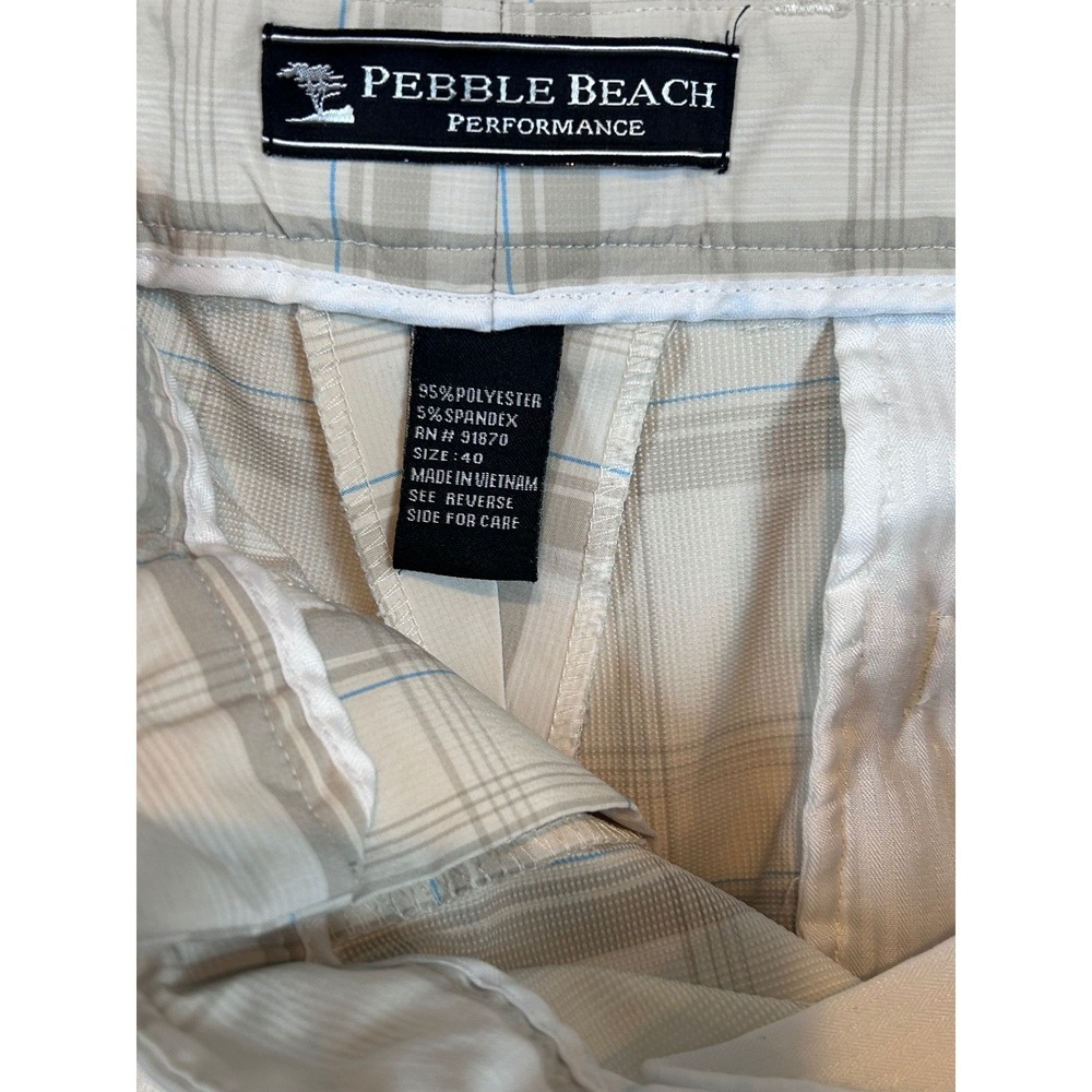 Pebble Beach Performance Mens Plaid Golf Shorts Beige Grey‎ Blue Size 40 Stretch